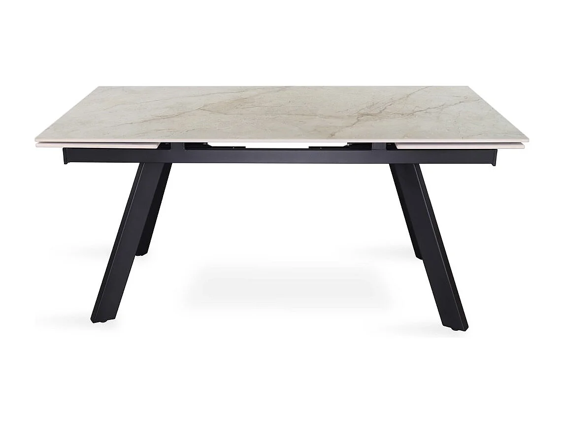 Mesa extensible LAROS – 160 a 240 cm – Tablero de piedra mármol beige – Estructura metálica – Diseño de alta gama