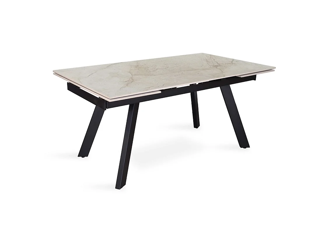 Table extensible LAROS – 160 à 240 cm – Plateau en pierre marbré beige – Structure métal – Design haut de gamme