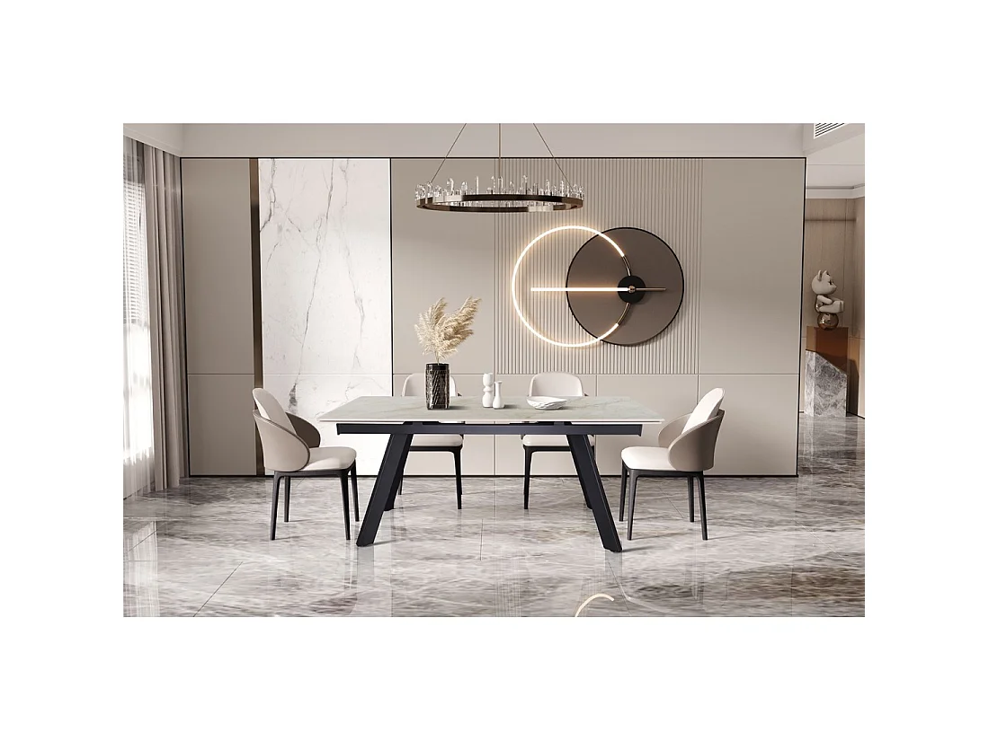 Table extensible LAROS – 160 à 240 cm – Plateau en pierre marbré beige – Structure métal – Design haut de gamme