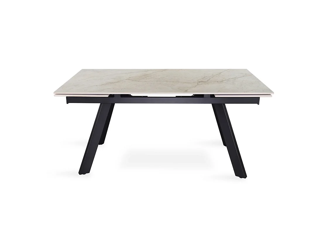 Table extensible LAROS – 160 à 240 cm – Plateau en pierre marbré beige – Structure métal – Design haut de gamme