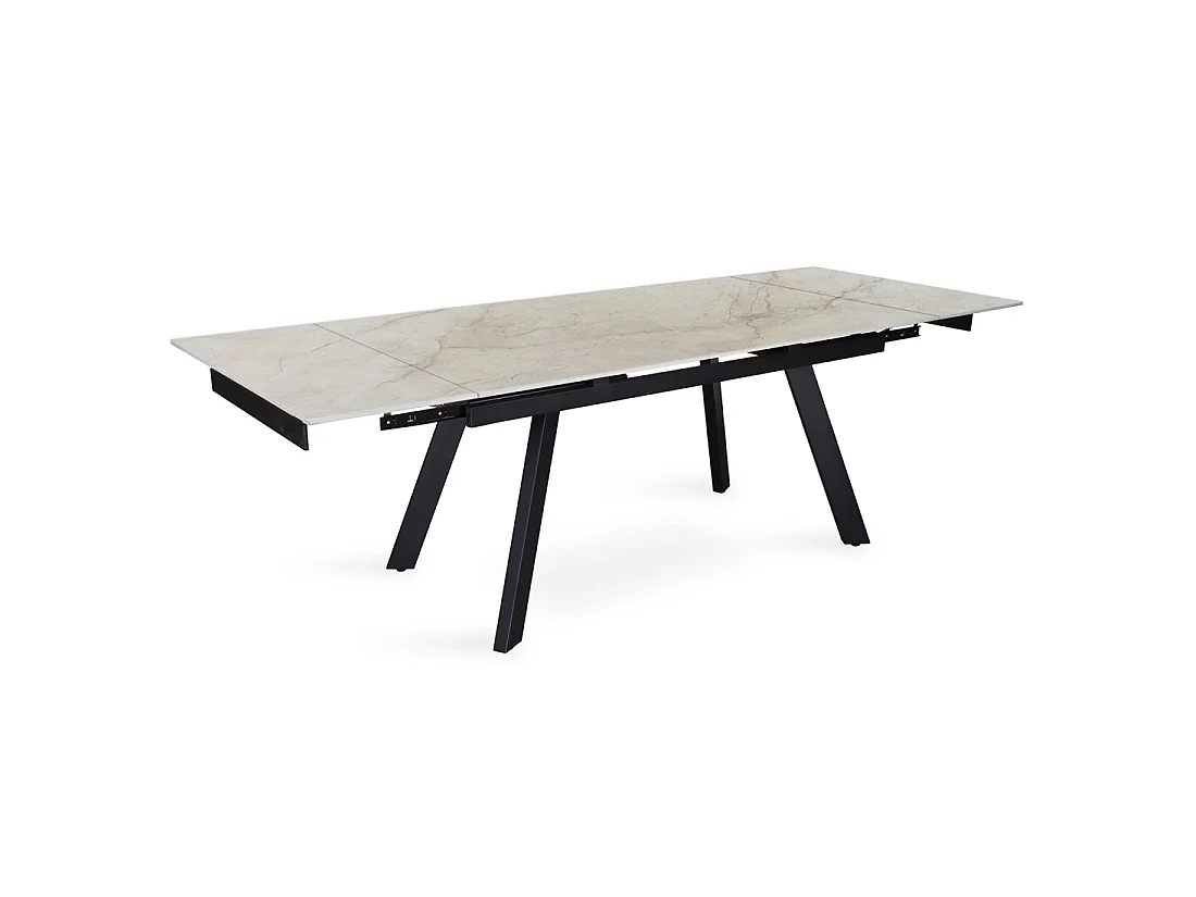 Table extensible LAROS – 160 à 240 cm – Plateau en pierre marbré beige – Structure métal – Design haut de gamme