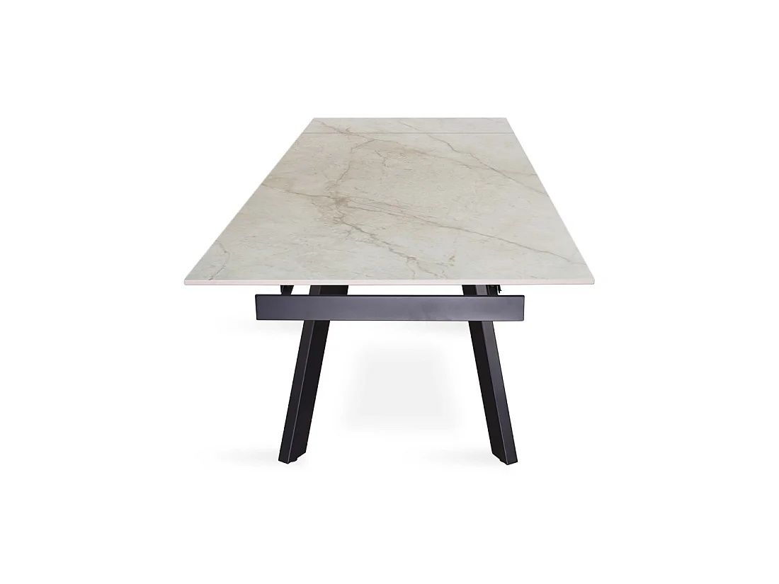 Table extensible LAROS – 160 à 240 cm – Plateau en pierre marbré beige – Structure métal – Design haut de gamme