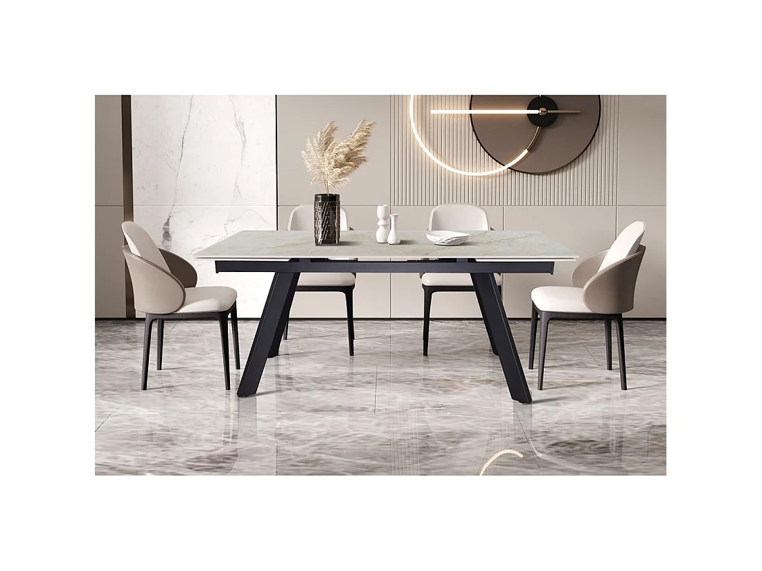 Table extensible LAROS – 160 à 240 cm – Plateau en pierre marbré beige – Structure métal – Design haut de gamme