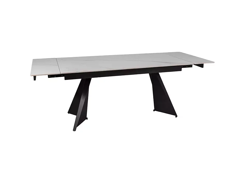 Table de salle à manger extensible 160 + 80cm en céramique blanc mat BARILA