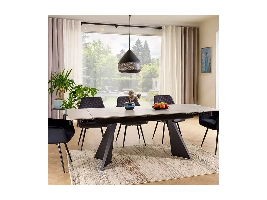 Table de salle à manger extensible 160 + 80cm en céramique blanc mat BARILA