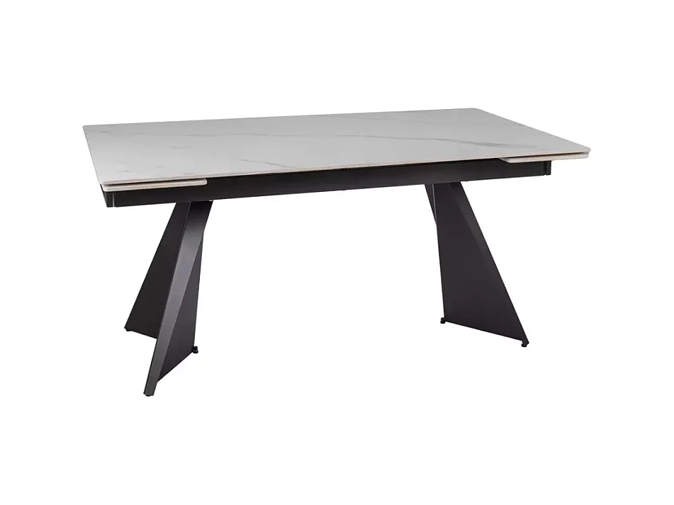 Table de salle à manger extensible 160 + 80cm en céramique blanc mat BARILA