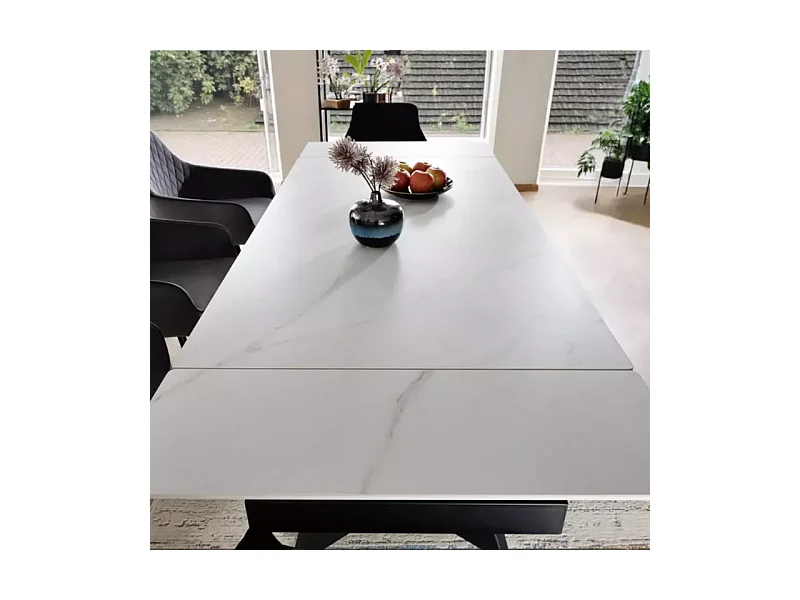 Table de salle à manger extensible 160 + 80cm en céramique blanc mat BARILA
