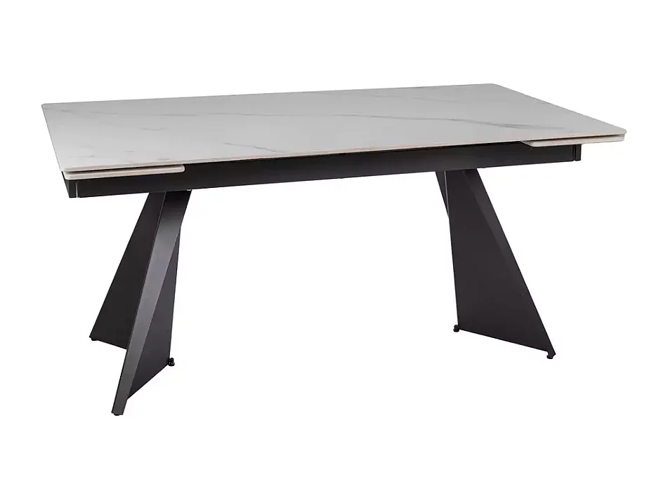 Table de salle à manger extensible 160 + 80cm en céramique blanc mat BARILA