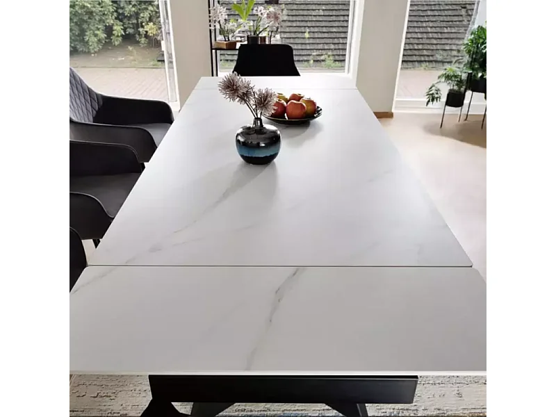 Table de salle à manger extensible 160 + 80cm en céramique blanc mat BARILA