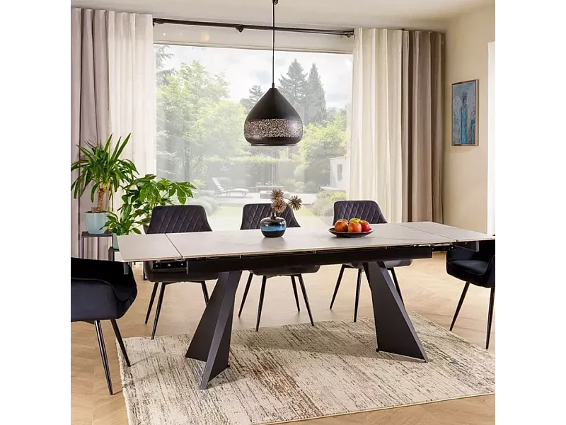 Table de salle à manger extensible 160 / 220cm en céramique blanc mat BARILA