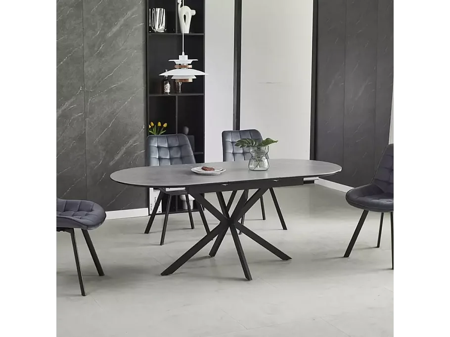 Table extensible 140-180 cm céramique grise 8 pers pied noir ovale MILANOZ