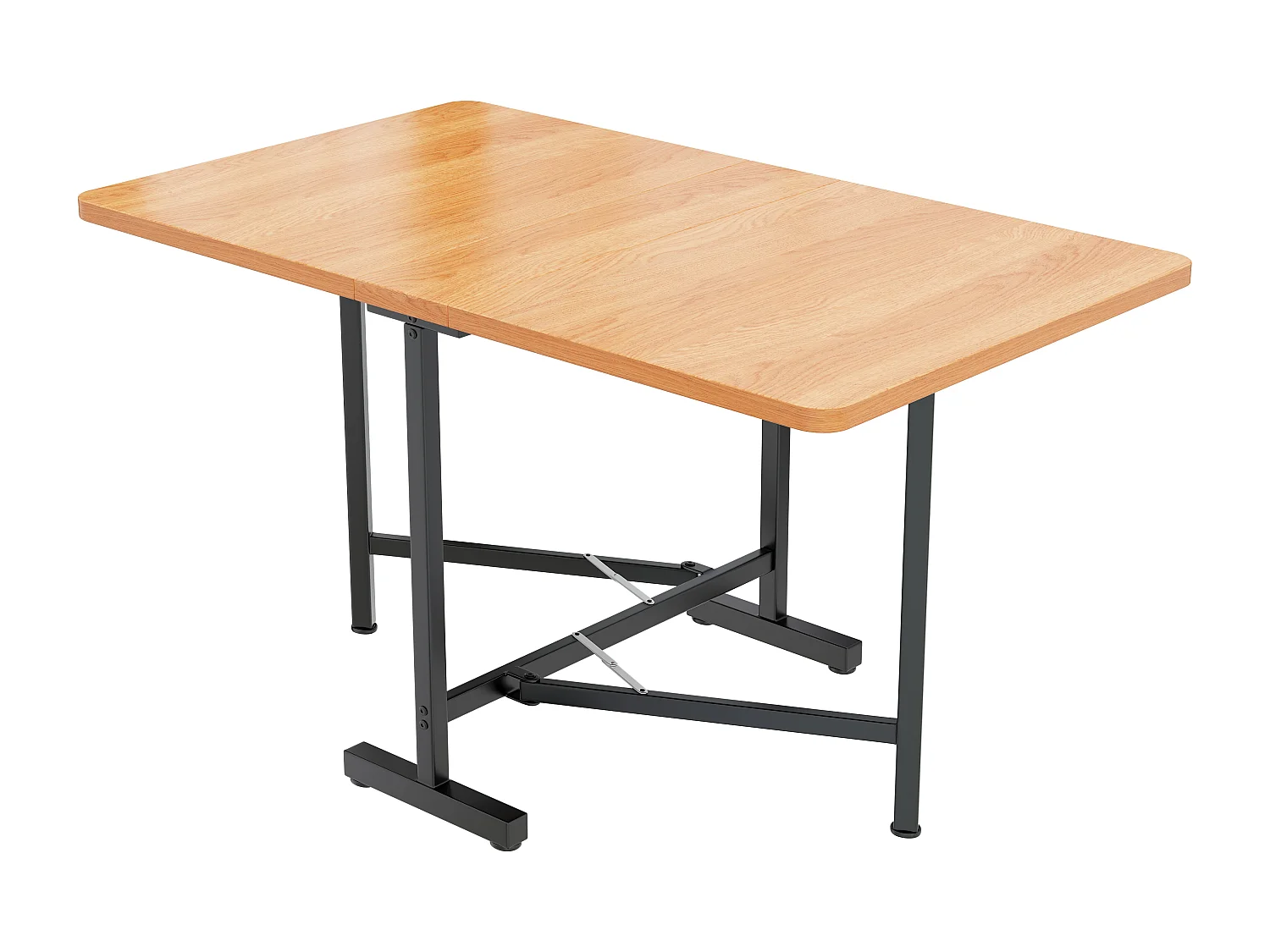 Table à manger rectangle Pliable 4 personnes en MDF, plateau en finition woodgrain naturel clair et pieds en métal noir - 120x80x75cm