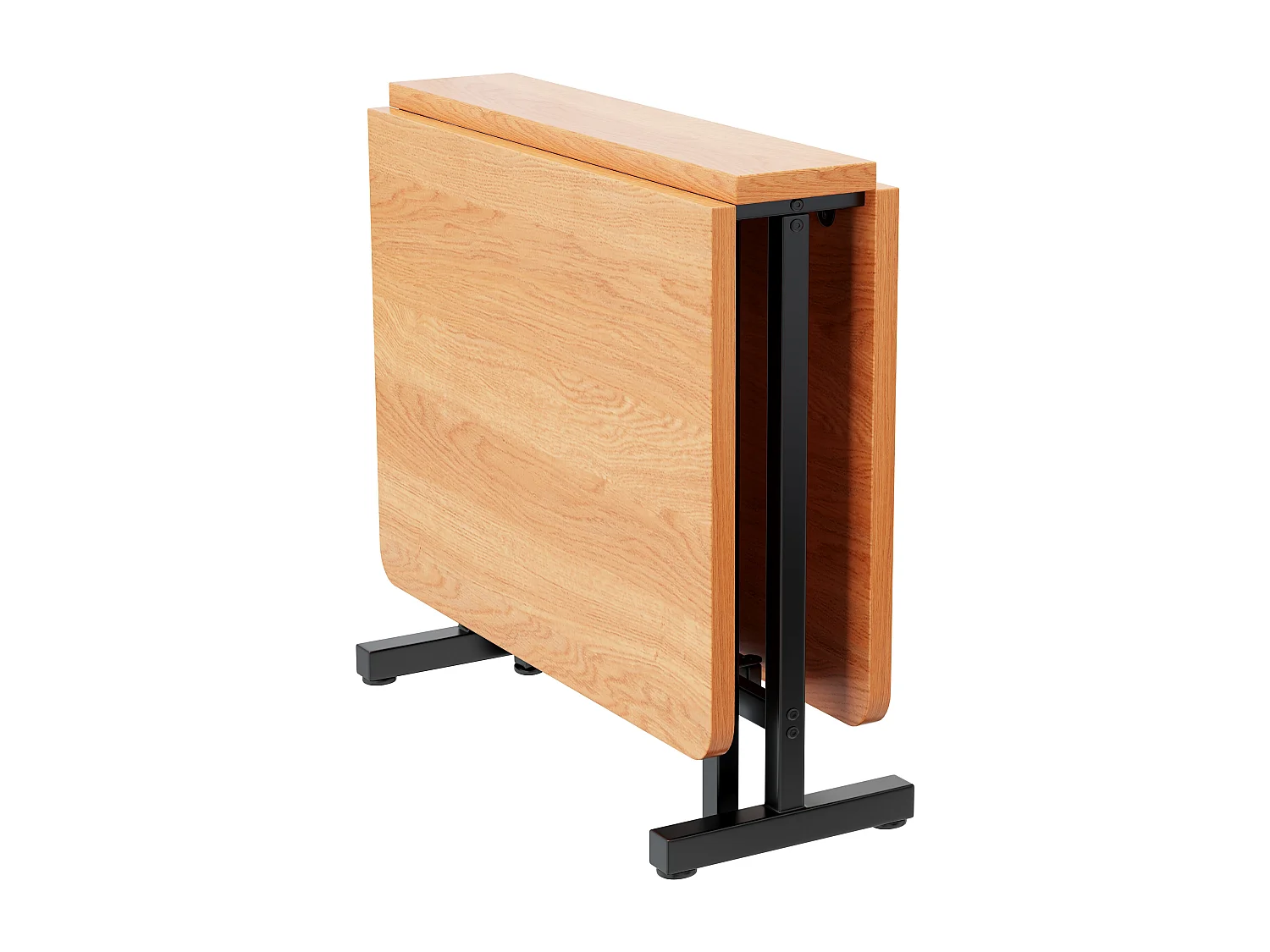 Table à manger rectangle Pliable 4 personnes en MDF, plateau en finition woodgrain naturel clair et pieds en métal noir - 120x80x75cm