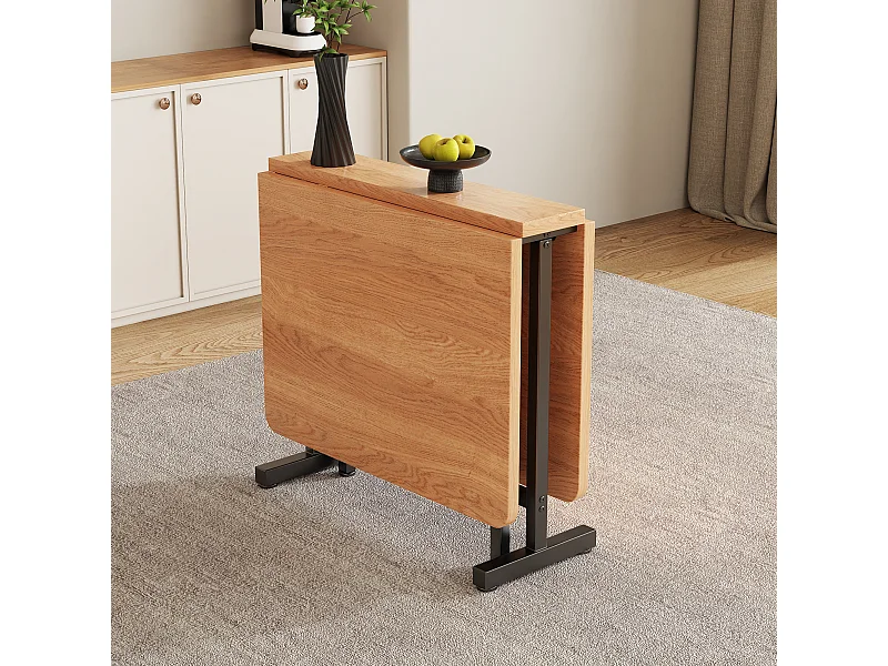 Opklapbare rechthoekige eettafel voor 4 personen van MDF, licht natuurlijk houtnerf afwerking blad en zwarte metalen poten - 120x80x75cm