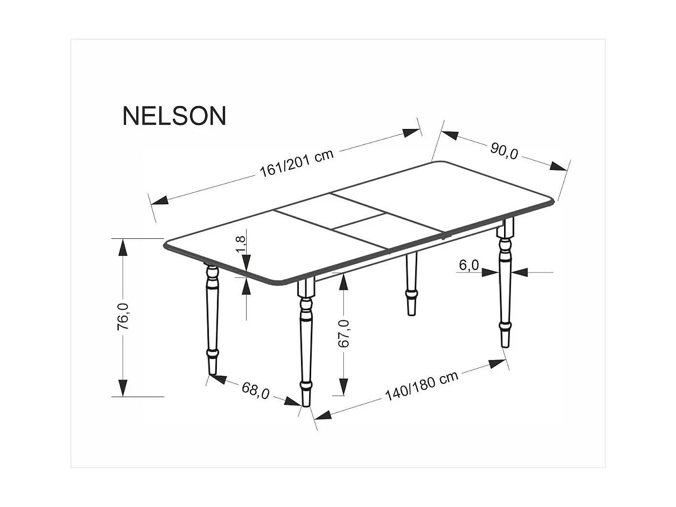 Table à manger Nelson (90x160-200)/Extensible/Blanc