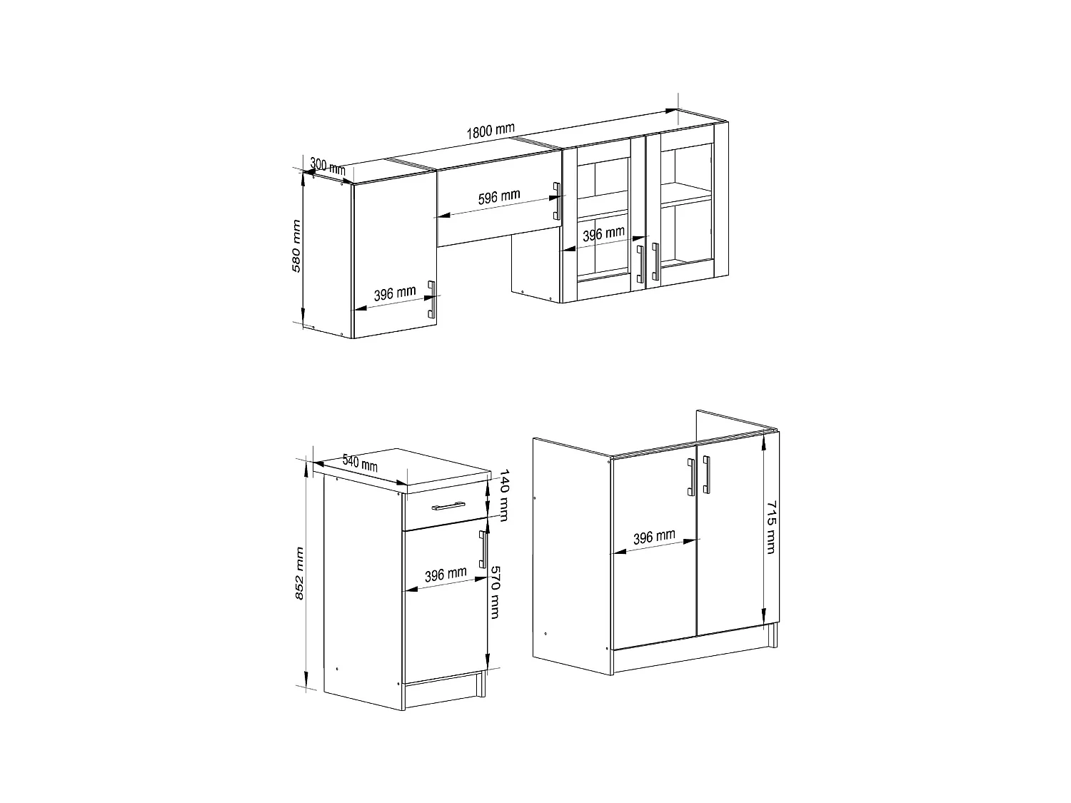 Ensemble de cuisine vitré AKORD LIMA 1.8m Blanc 180 cm 7 portes 1 tiroir façade Chêne Sonoma 8 étagères 180x44,5x203 cm