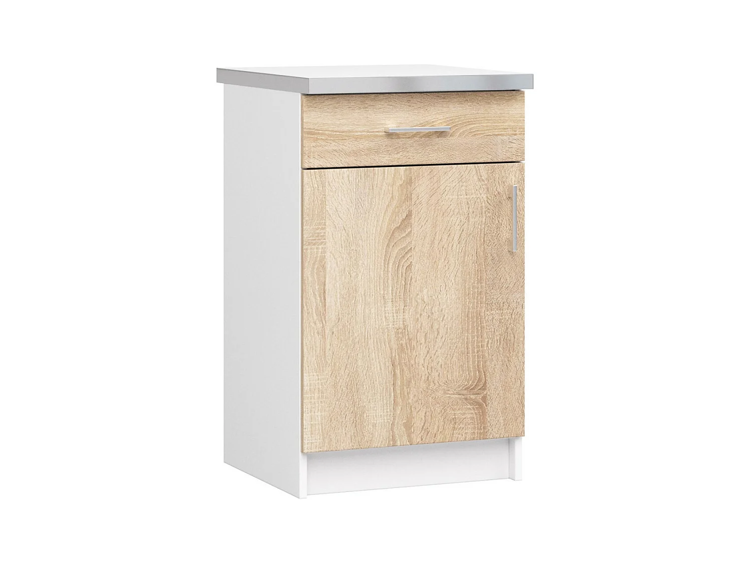 Ensemble de cuisine vitré AKORD LIMA 1.8m Blanc 180 cm 7 portes 1 tiroir façade Chêne Sonoma 8 étagères 180x44,5x203 cm