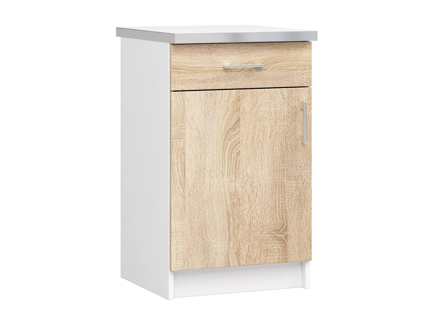 Complete Keuken, Keukenmeubelset met Verkblad LIMA 180 cm breed met Vitrinekast / Keukeneenheid zonder apparatuur / Wit – Sonoma Eik / 180 x 203 x 44,5 cm