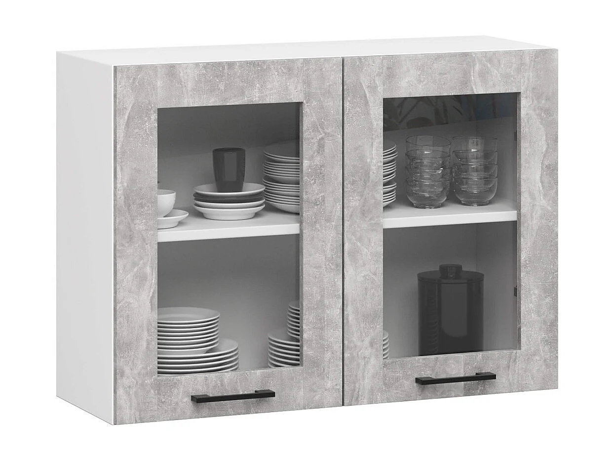 Küchenmöbel-Set OLIWIA 3.0m Modulares Weiß 300 cm 11 Türen 1 Schublade Front Beton B300xH203xT46 cm