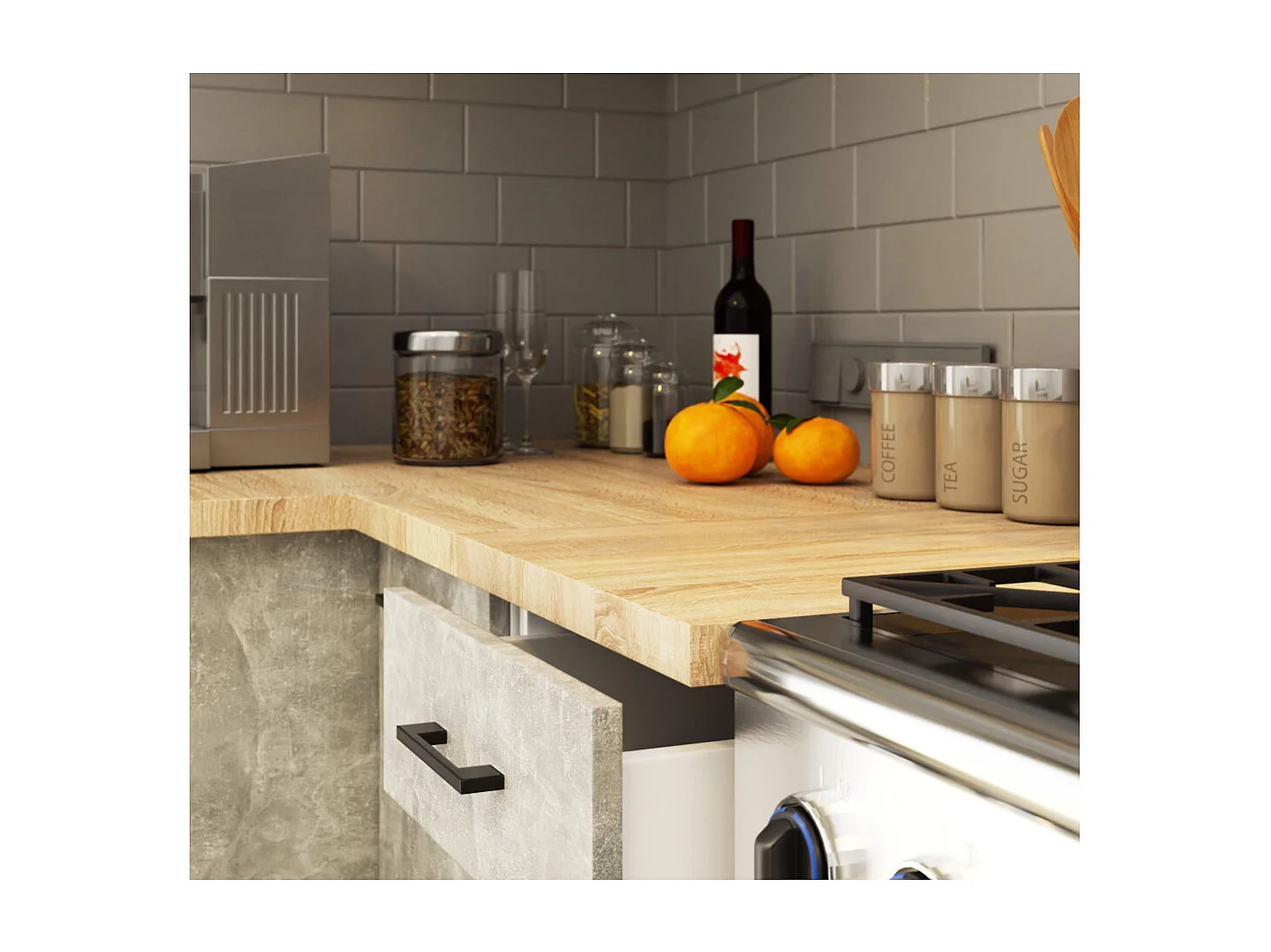 Küchenmöbel-Set OLIWIA 3.0m Modulares Weiß 300 cm 11 Türen 1 Schublade Front Beton B300xH203xT46 cm