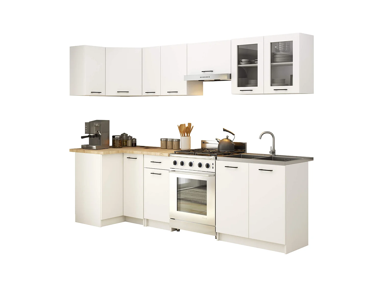 Ensemble de cuisine vitré AKORD OLIWIA 3.0m Blanc 300 cm 11 portes 1 tiroir façade Blanche 300x46x203 cm