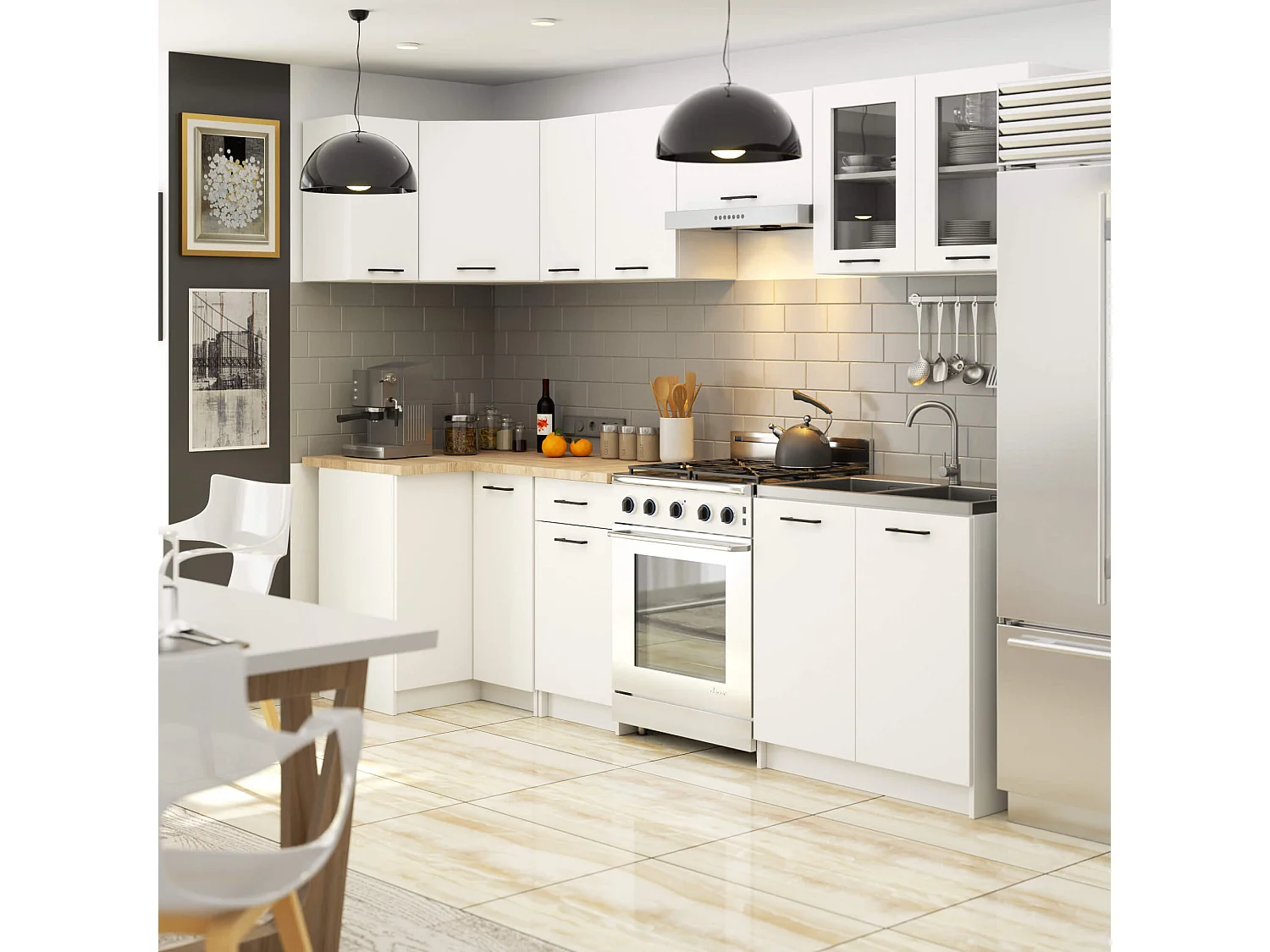 Küchenmöbel-Set OLIWIA 3.0m Modulares Weiß 300 cm 11 Türen 1 Schublade B300xH203xT46 cm