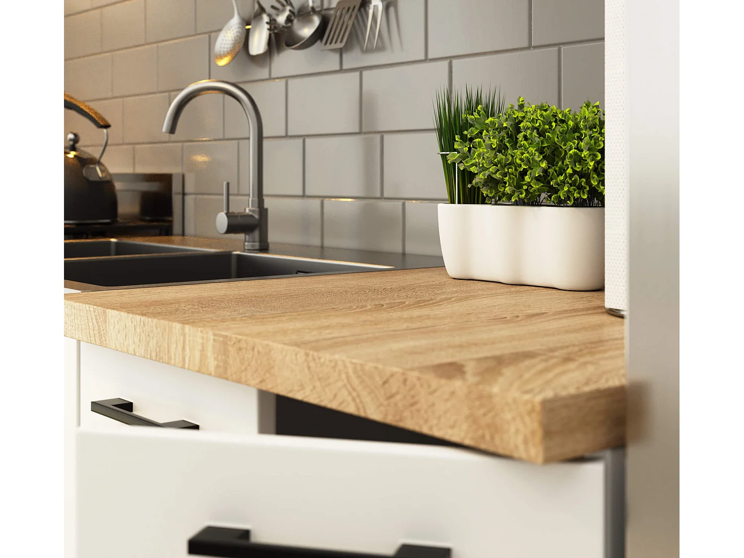 Küchenmöbel-Set OLIWIA 3.0m Modulares Weiß 300 cm 11 Türen 1 Schublade B300xH203xT46 cm