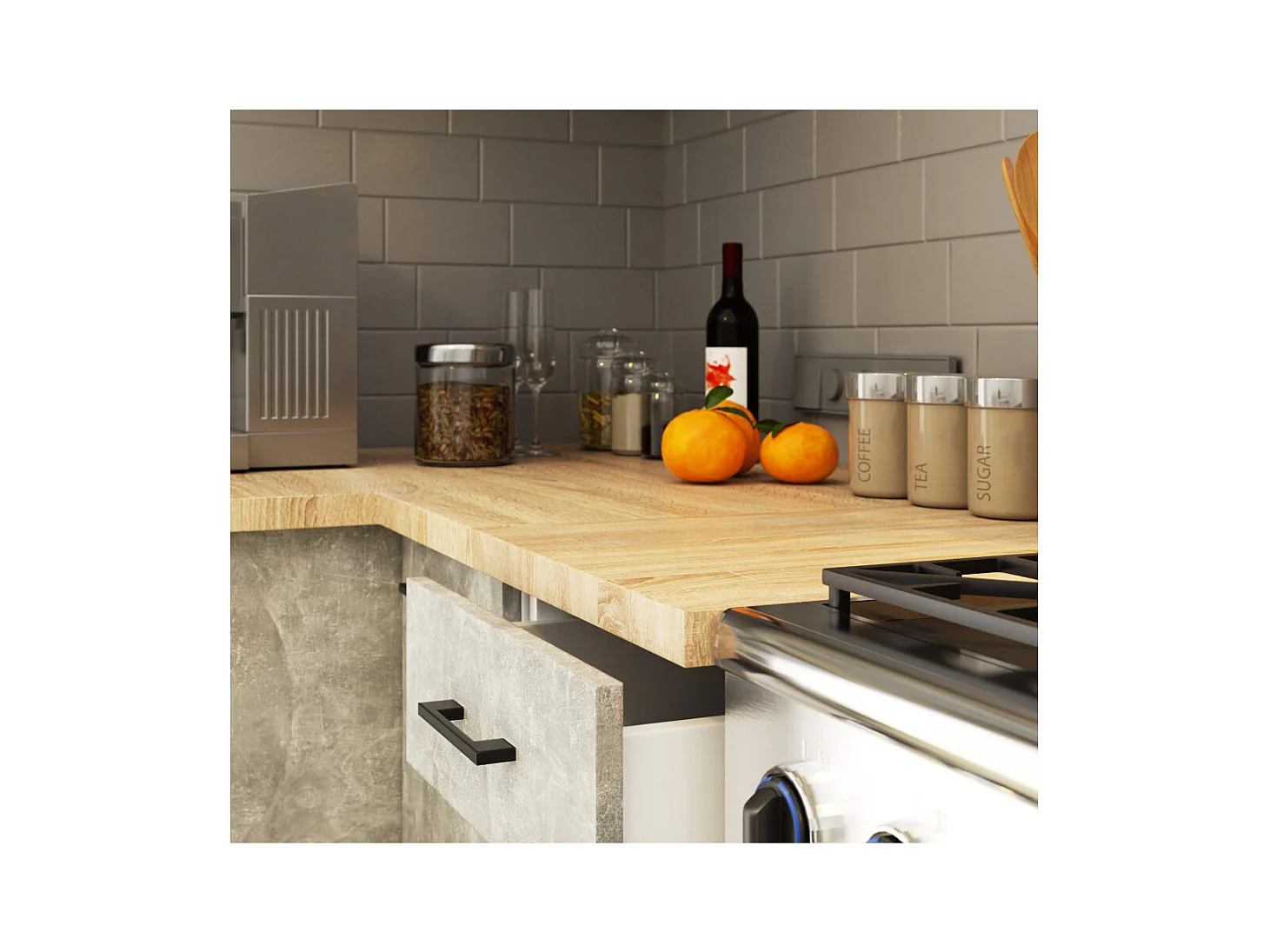 Küchenmöbel-Set OLIWIA 2.4m Modulares Weiß 240 cm 11 Türen 1 Schublade Front Beton B240xH203xT46 cm