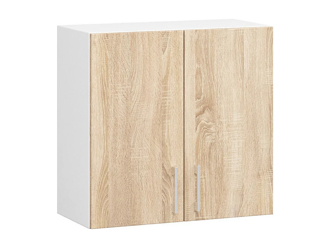 Complete Keuken, Keukenmeubelset met Verkblad LIMA 240 cm breed met Vitrinekast / Keukeneenheid zonder apparatuur / Wit – Sonoma Eik / 240 x 203 x 44,5 cm