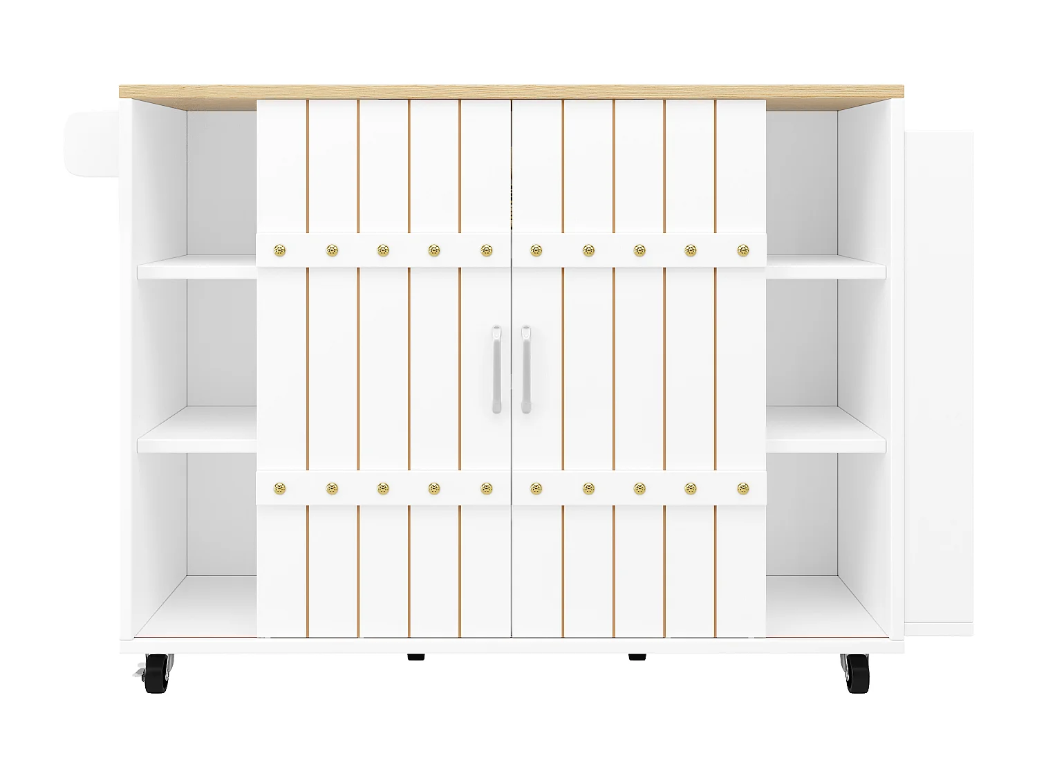 Isola cucina mobile - Isola cucina bianca con porta scorrevole e ruote - piano di lavoro pieghevole - 3 cassetti