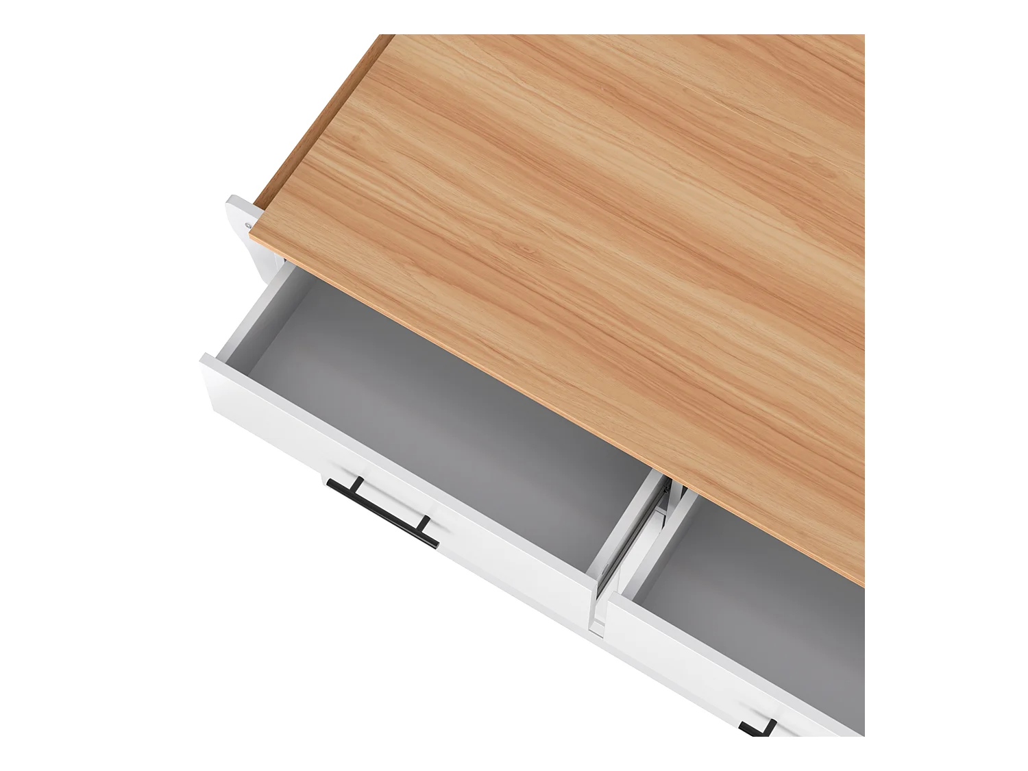 Desserte de cuisine blanc - Îlot de cuisine avec roulettes et pieds en bois - plateau rabattable - 2 tiroirs et 4 portes