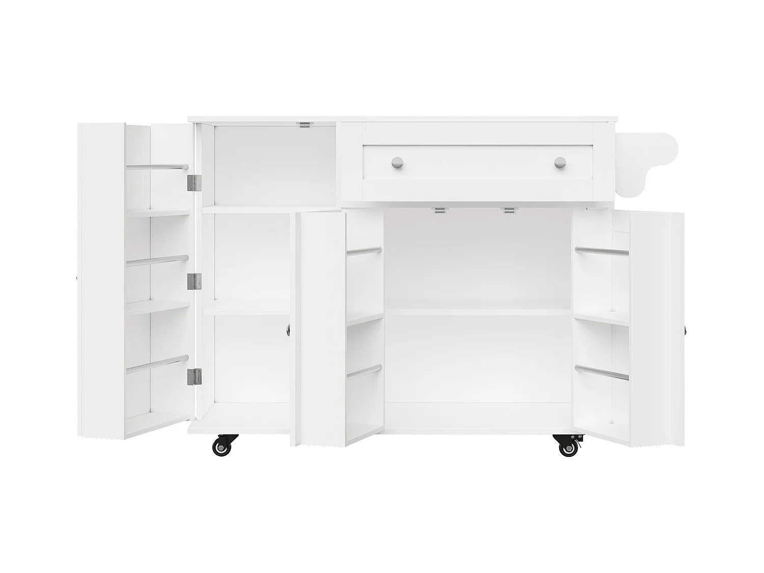 Isla de cocina móvil - Isla de cocina blanca con 1 cajón y 3 puertas - tapa abatible - 4 ruedas