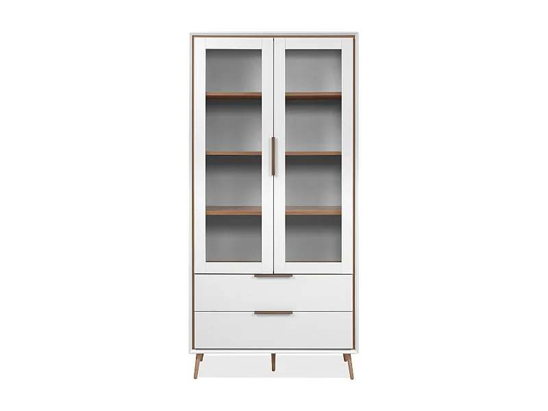 Credenza alta con 2 ante in vetro, 2 cassetti e 6 ripiani interni, 90 cm - ARONA