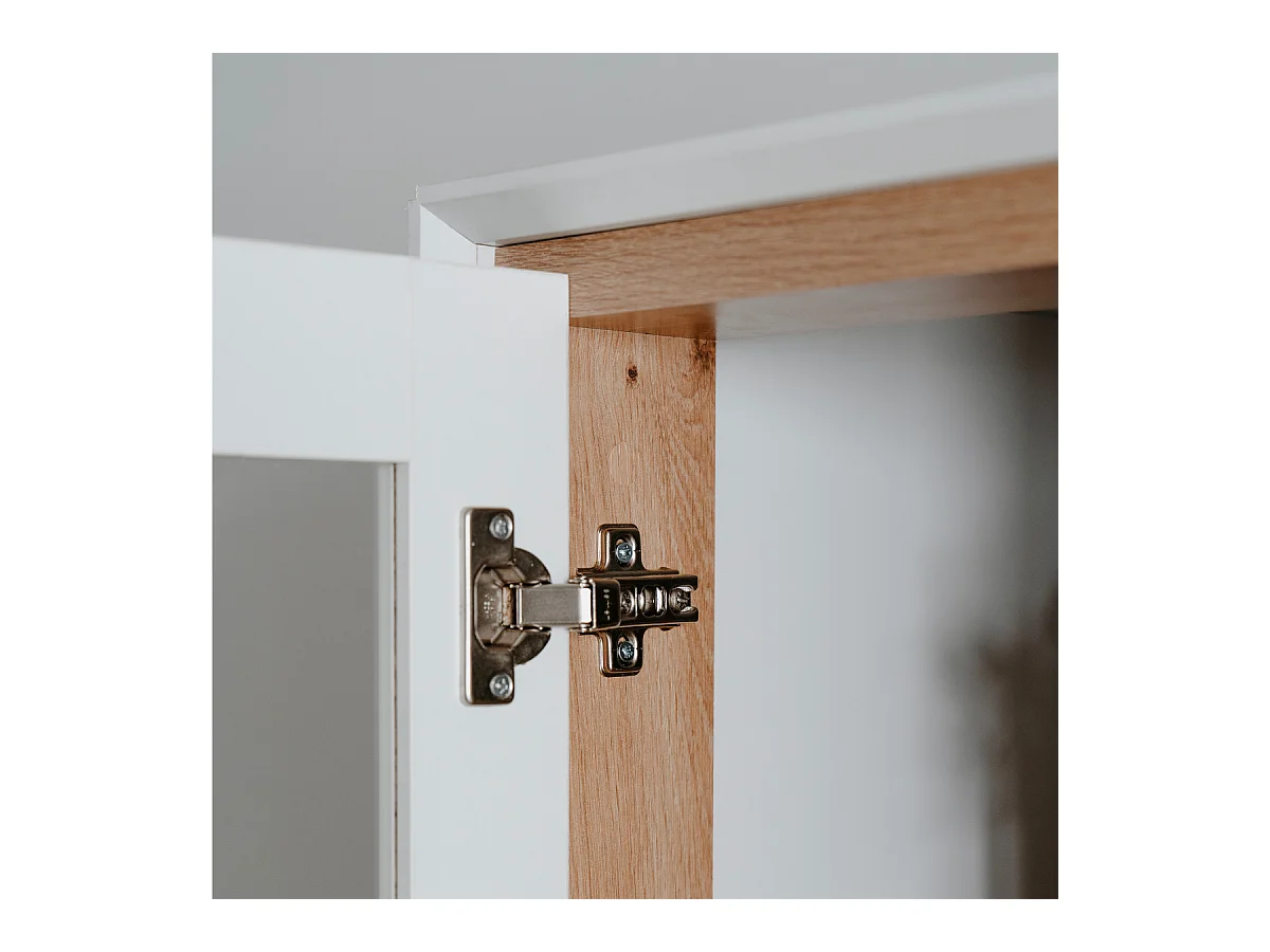 Buffet haut 2 portes vitrées, 2 tiroirs, 6 étagères à l'intérieur L90cm - ARONA