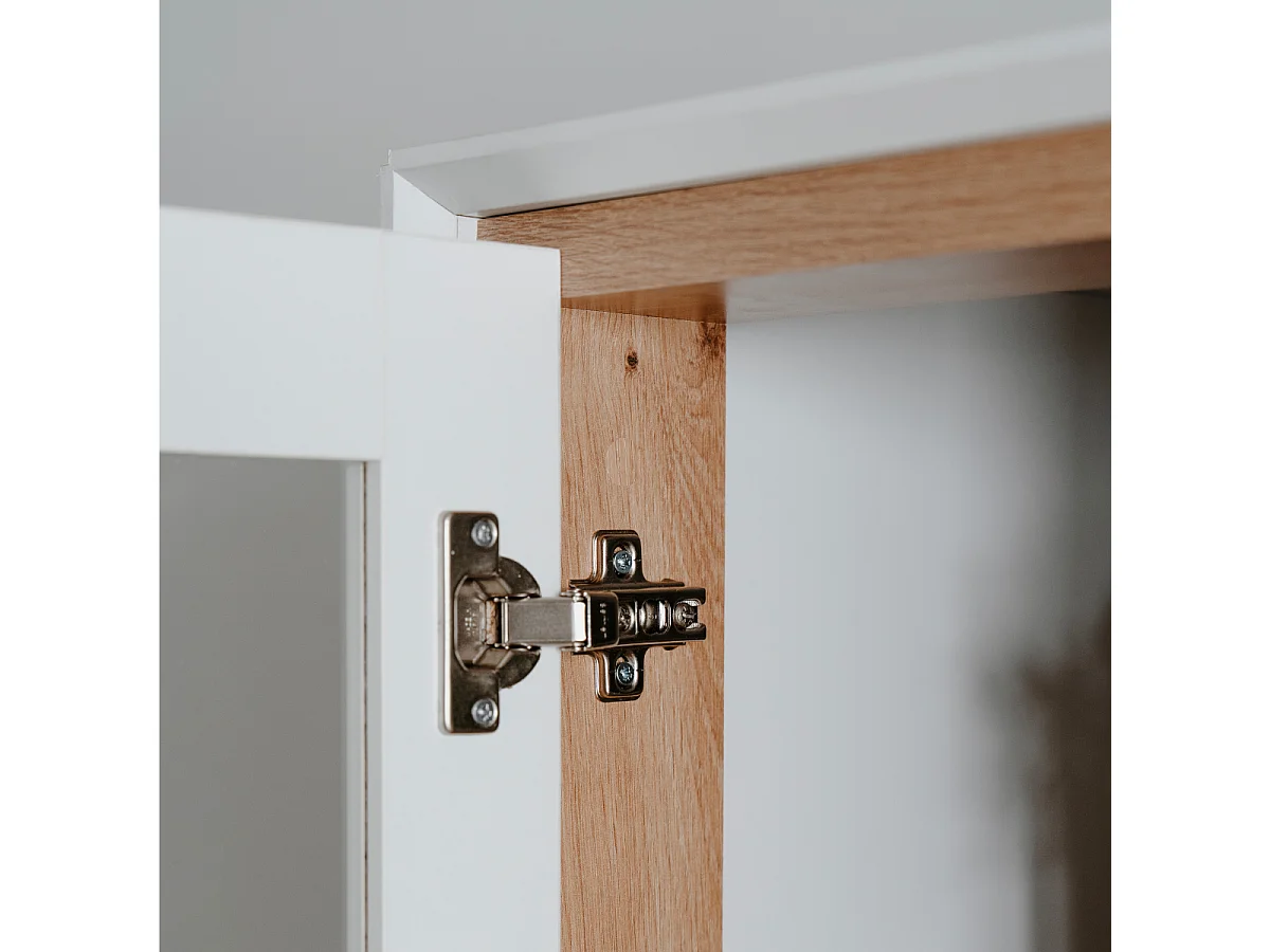 Buffet haut 2 portes vitrées, 2 tiroirs, 6 étagères à l'intérieur L90cm - ARONA