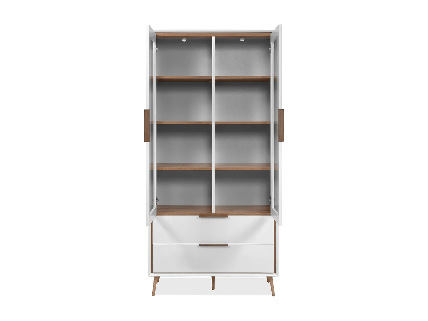 Buffet haut 2 portes vitrées, 2 tiroirs, 6 étagères à l'intérieur L90cm - ARONA