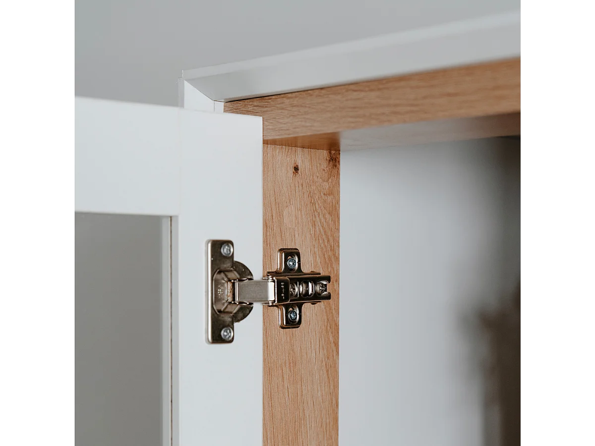 Buffet haut 2 portes vitrées, 2 tiroirs, 6 étagères à l'intérieur L90cm - ARONA