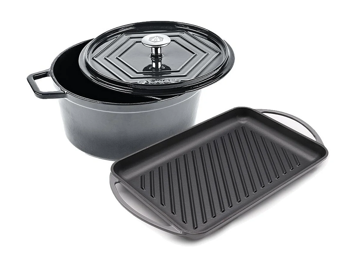 Batterie de cuisine - Set de 3 pièces fonte émaillée gris