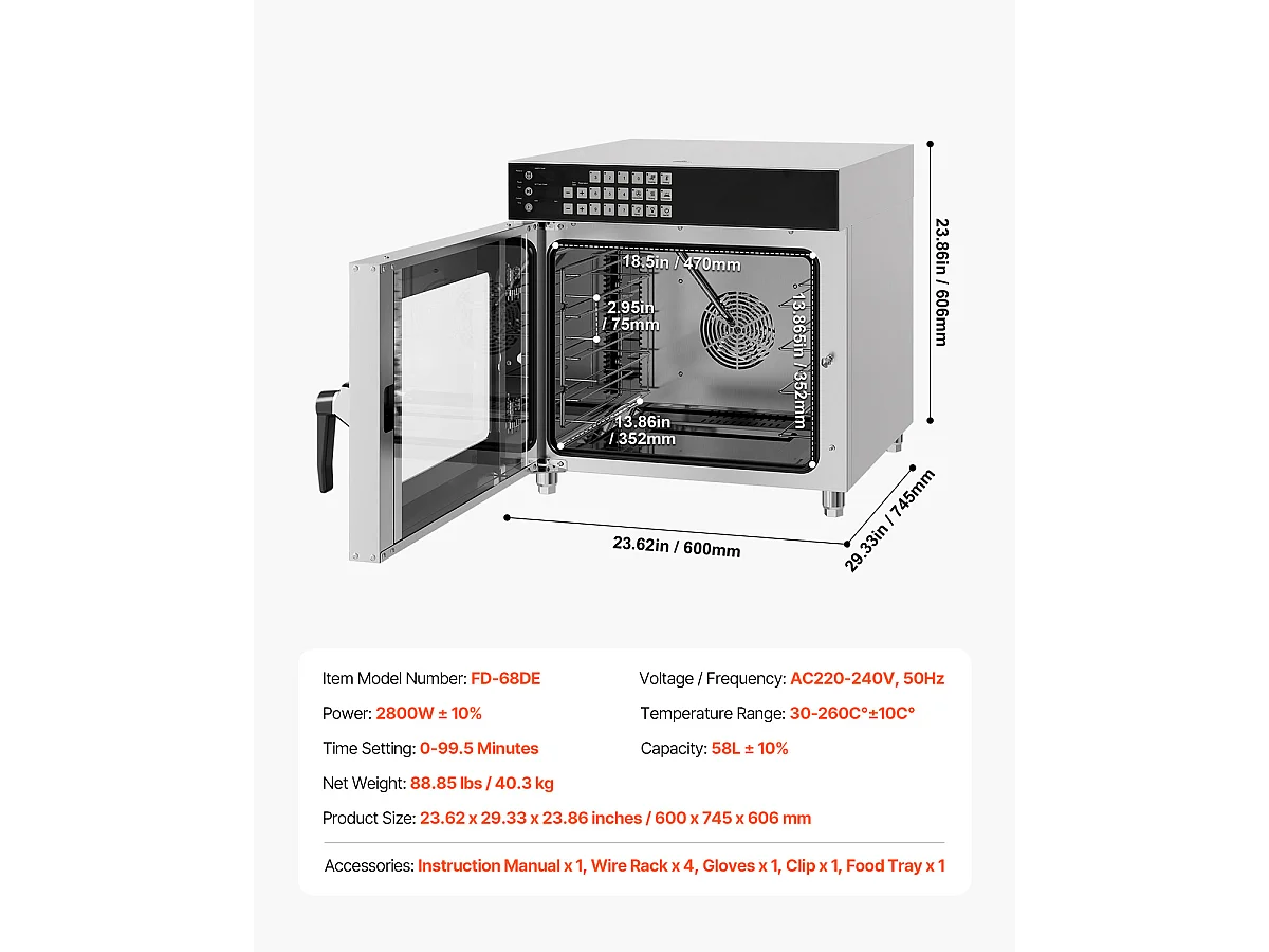 Four à Convection SucceBuy Commercial 58L en Acier Inoxydable 2800 W sur Plan de Travail, pour la Pâtisserie au Restaurant et à la Maison