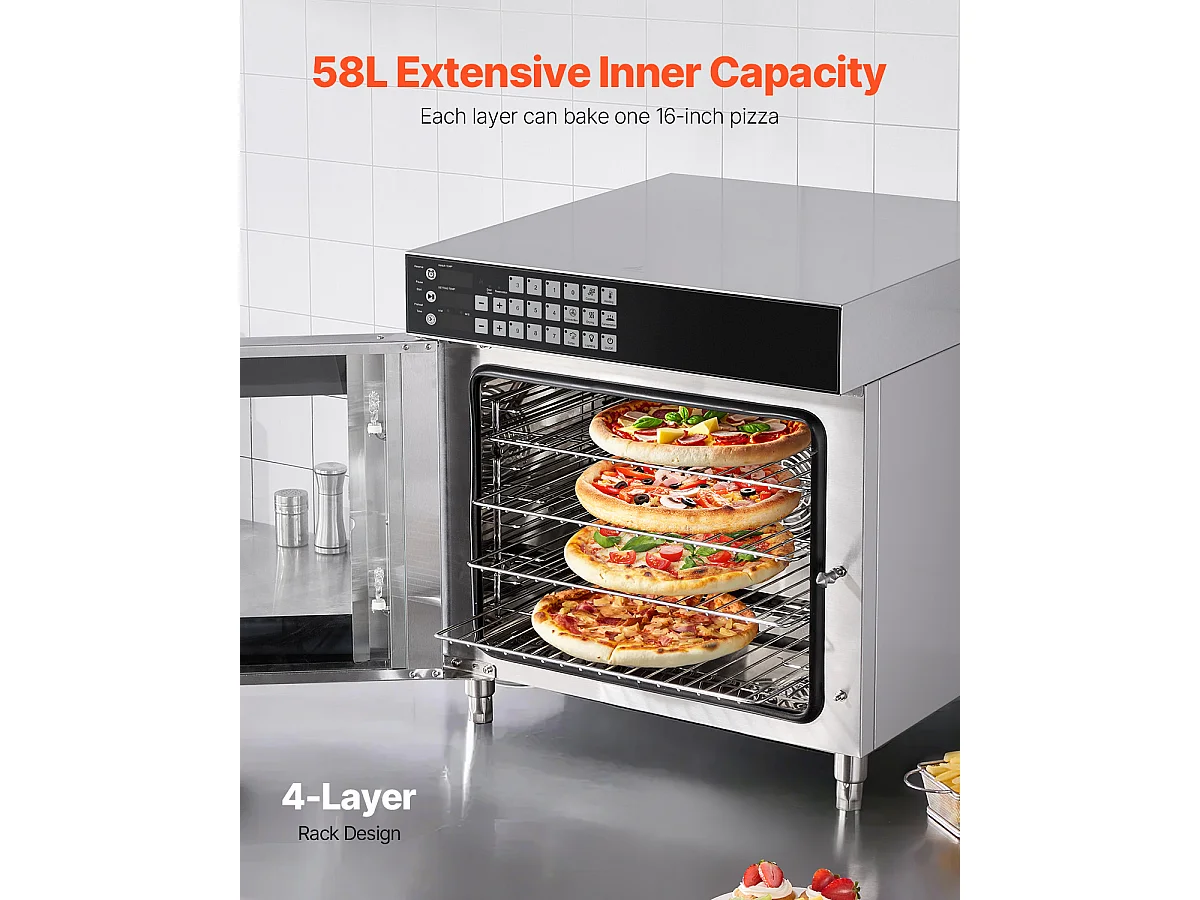 Piec Konwekcyjny SucceBuy Commercial 58L ze Stali Nierdzewnej 2800 W na Blacie, do Pieczenia w Restauracji i w Domu