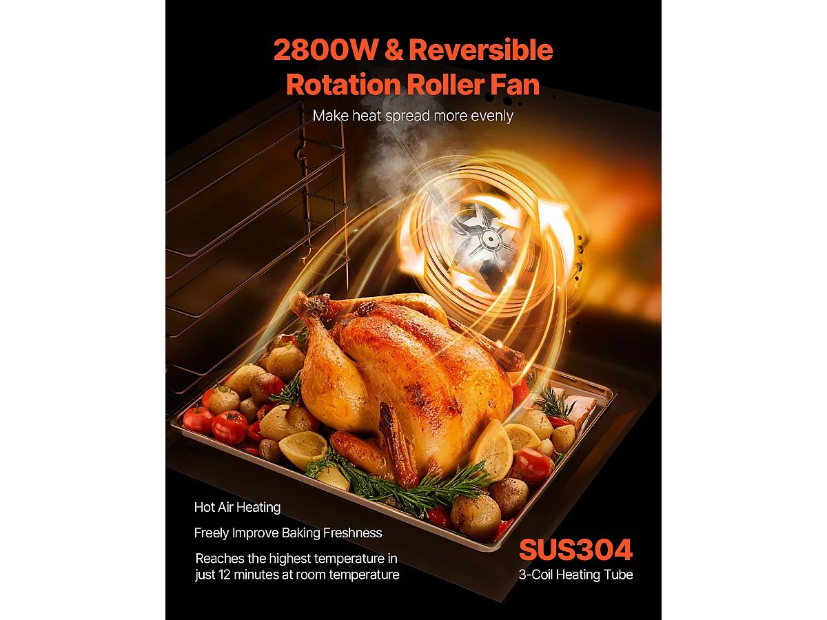 Piec Konwekcyjny SucceBuy Commercial 58L ze Stali Nierdzewnej 2800 W na Blacie, do Pieczenia w Restauracji i w Domu