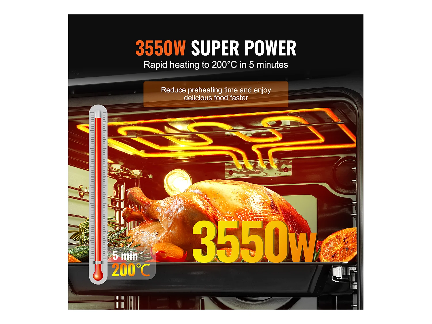 Four Mural Simple SucceBuy Encastrable Électrique de 59.5cm 76L 9 Fonctions, Chauffage Rapide à 200 °C en 5 Min, avec Grille de Cuisson