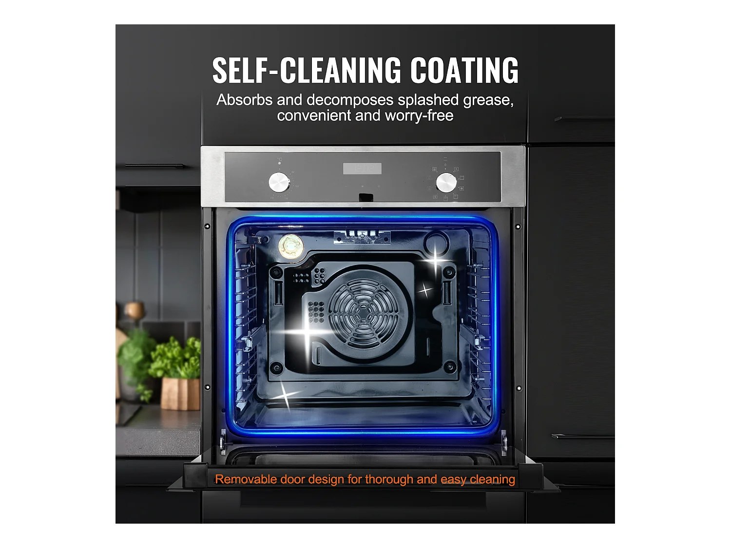 Four Mural Simple SucceBuy Encastrable Électrique de 59.5cm 76L 9 Fonctions, Chauffage Rapide à 200 °C en 5 Min, avec Grille de Cuisson