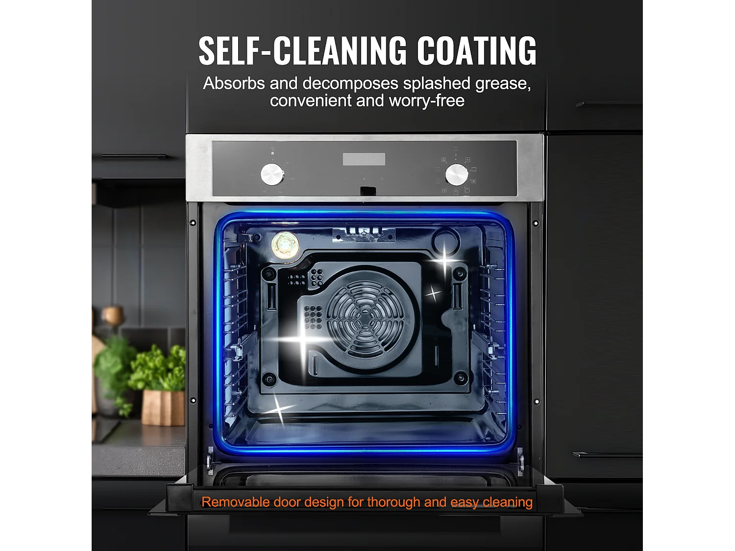 Four Mural Simple SucceBuy Encastrable Électrique de 59.5cm 76L 9 Fonctions, Chauffage Rapide à 200 °C en 5 Min, avec Grille de Cuisson