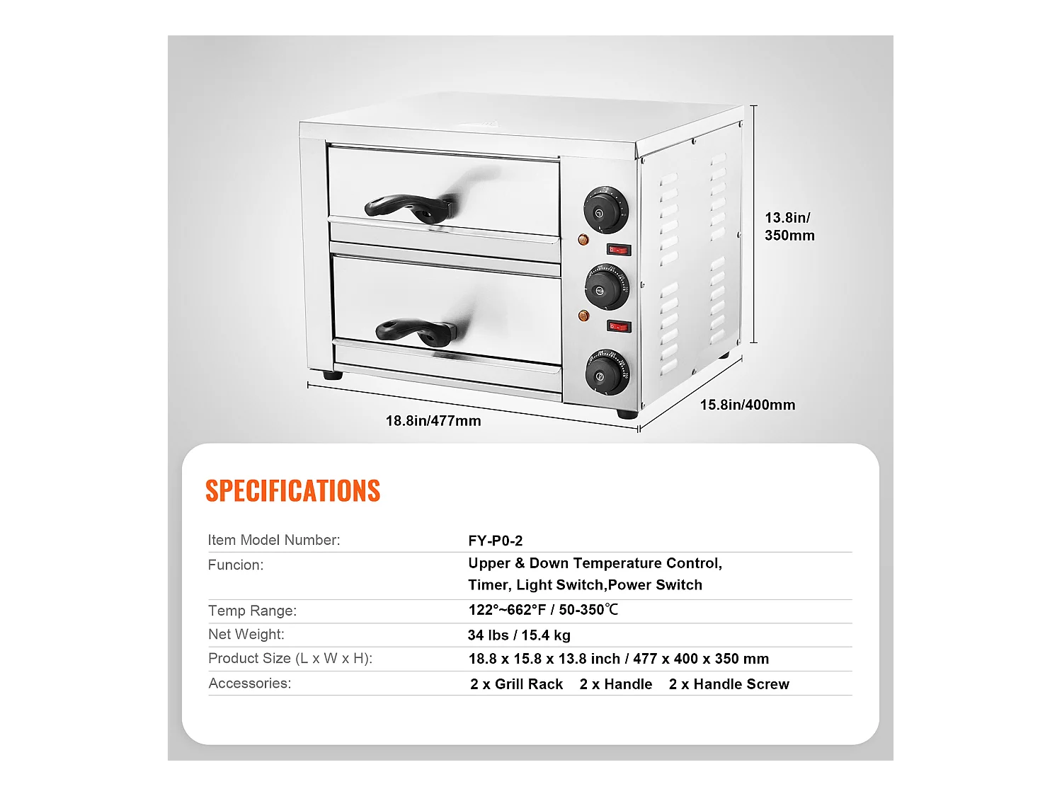 Forno Elétrico para Pizza SucceBuy de Mesa, Tamanho 30CM, com Temperatura Ajustável e Cronômetro de 0 a 120 Minutos