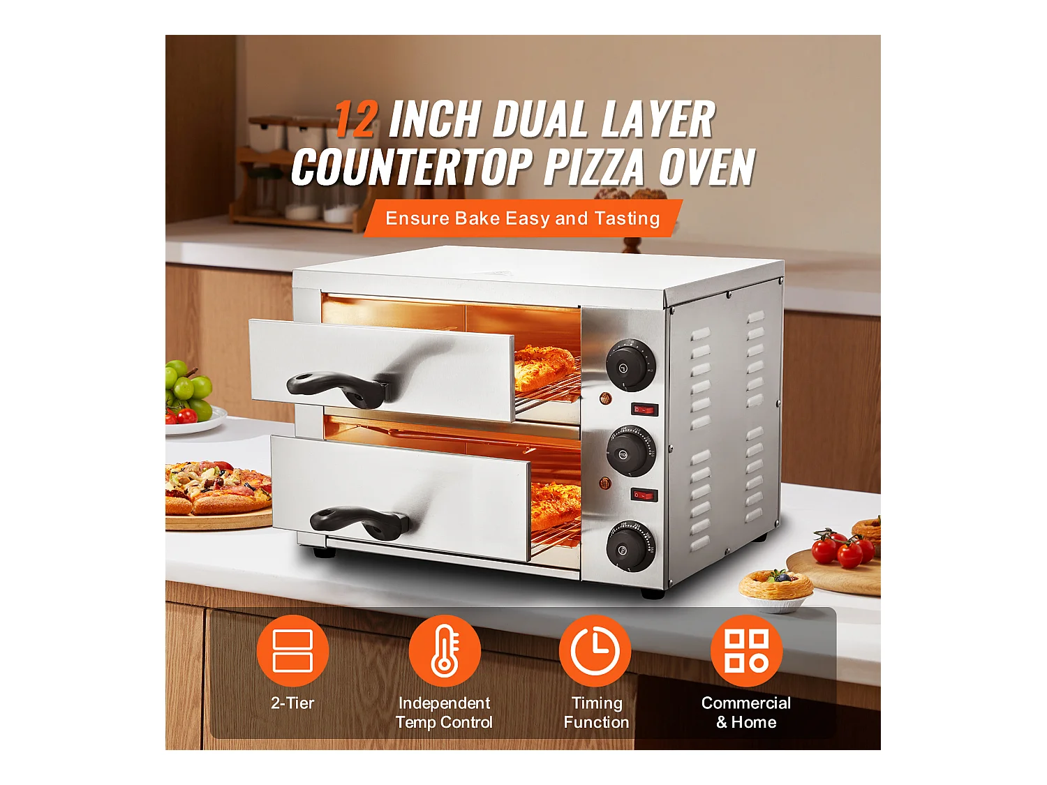 Forno Elétrico para Pizza SucceBuy de Mesa, Tamanho 30CM, com Temperatura Ajustável e Cronômetro de 0 a 120 Minutos