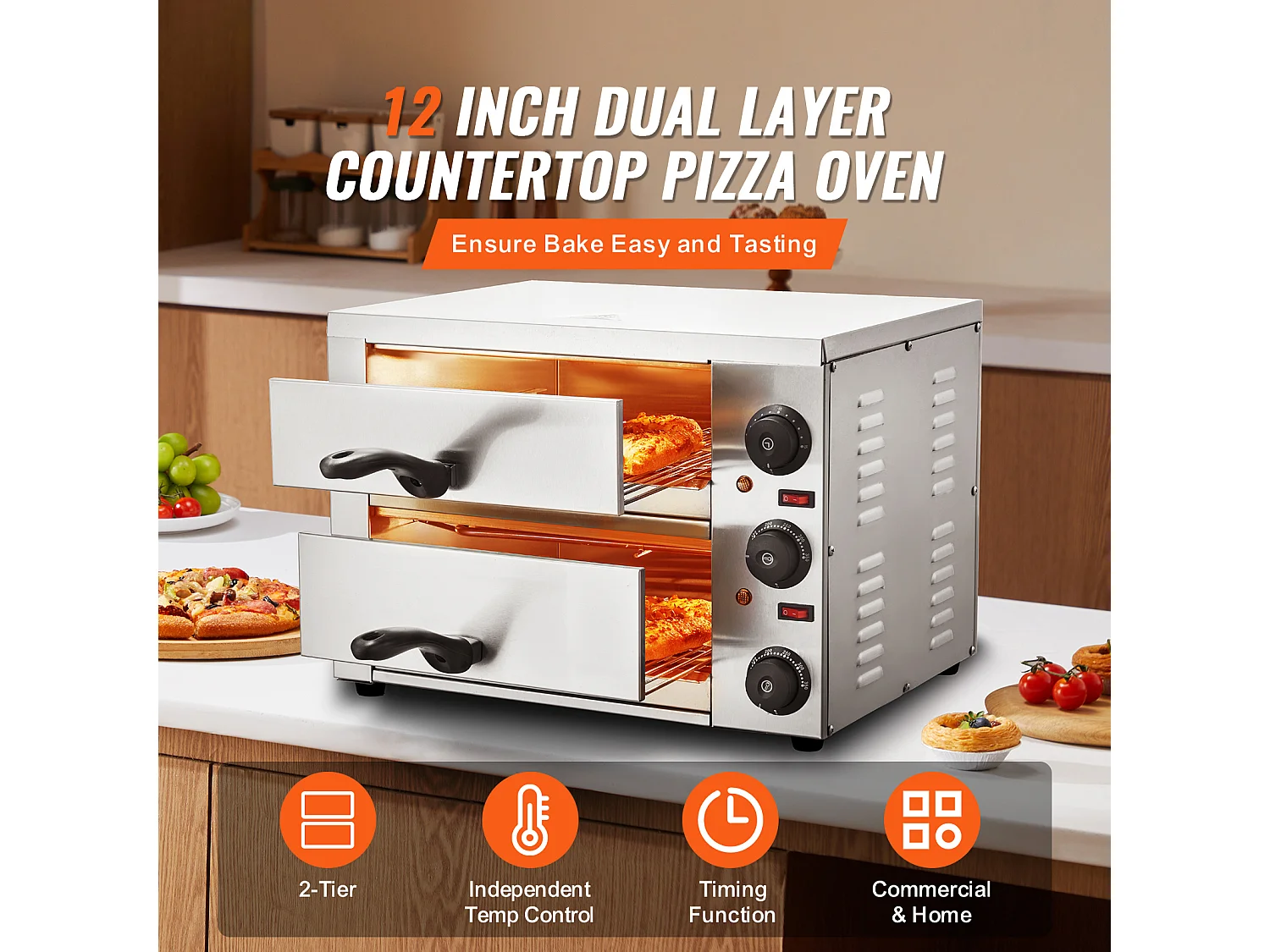 Forno Elettrico per Pizze SucceBuy da Contorno, Dimensione 30CM, con Temperatura Regolabile e Cronometro da 0 a 120 Minuti