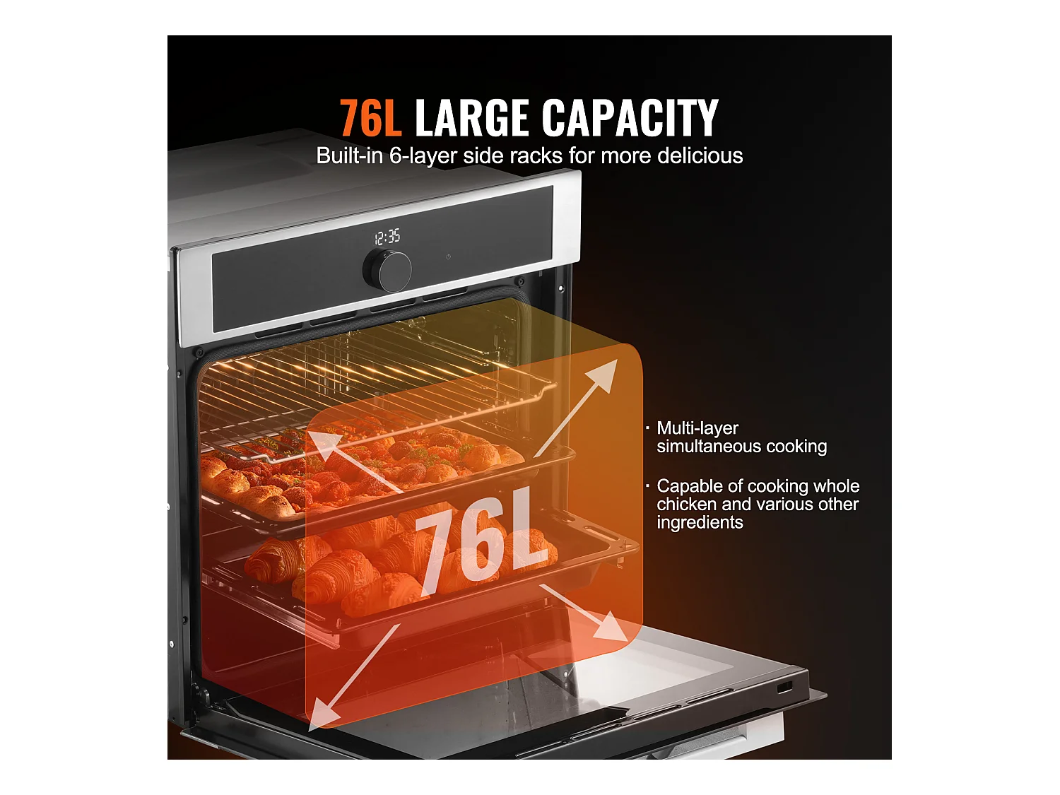 Four Mural Simple SucceBuy Encastrable Électrique de 59.5cm 76L 16 Fonctions pour la Cuisine, Chauffage Rapide à 200 °C en 5 Min, 3550 W