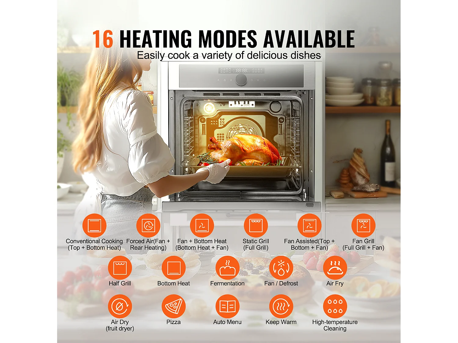 Four Mural Simple SucceBuy Encastrable Électrique de 59.5cm 76L 16 Fonctions pour la Cuisine, Chauffage Rapide à 200 °C en 5 Min, 3550 W