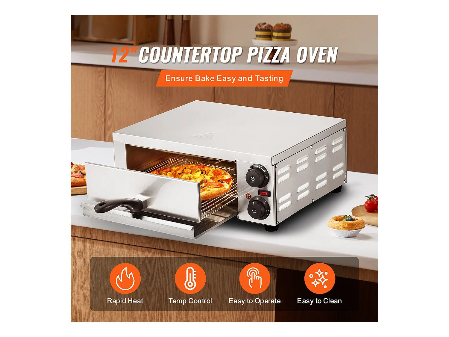 Four à Pizza SucceBuy Électrique de Comptoir, Taille de 30CM, 1500 W, avec Température Réglable et Minuterie de 0 à 120 Minutes